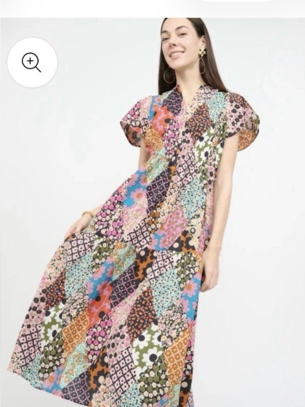 Uncle Frank 72587 Patched Up Maxi Dress Medium Cotton Multicolor Short Sleeve